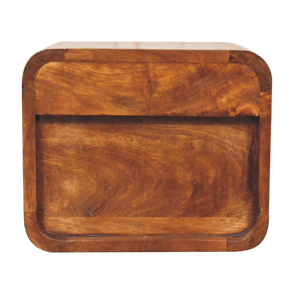 Modern Solid Mango Wood Wall-mounted Nightstand – Chestnut Finish, 1 Drawer