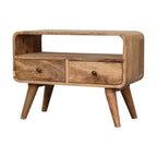 Compact Solid Mango Wood TV Unit – Brown Finish, Dual Drawers and Open Slot