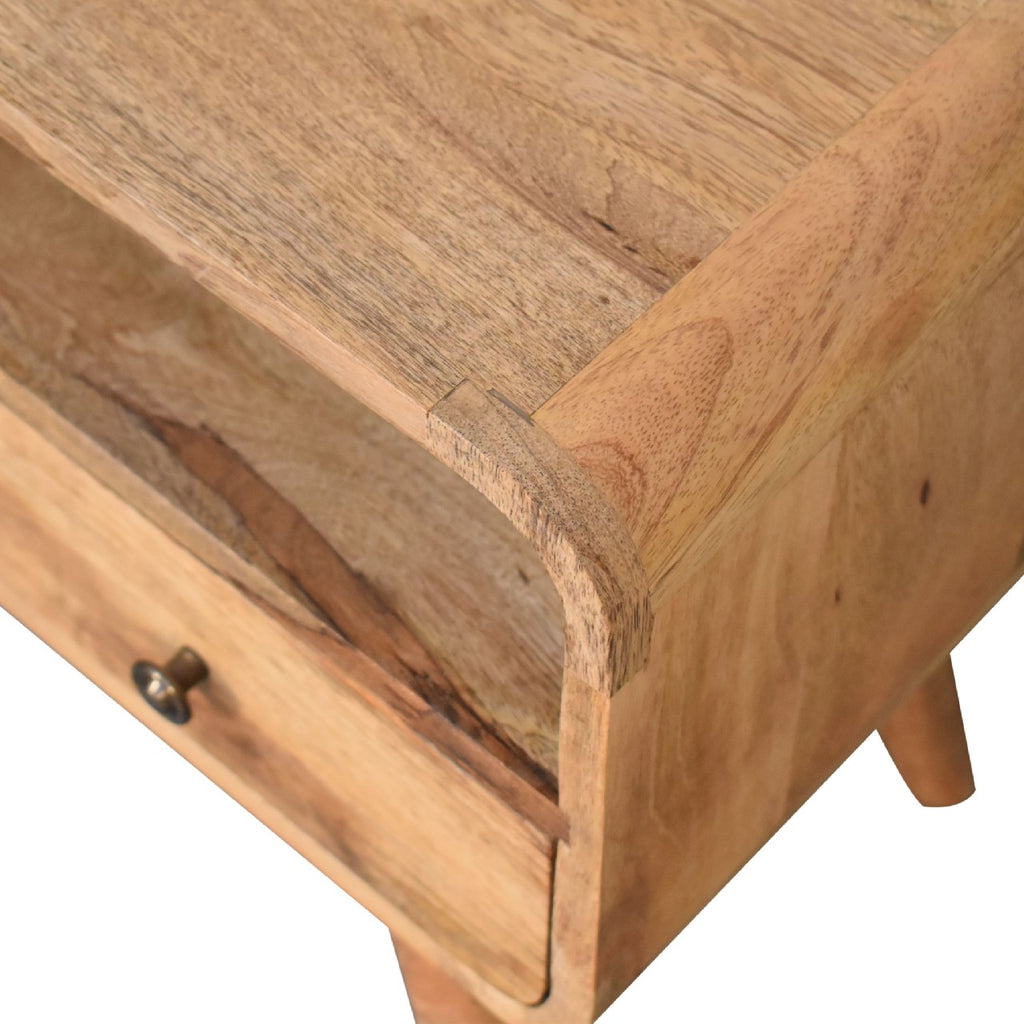 Compact Solid Mango Wood TV Unit – Brown Finish, Dual Drawers and Open Slot