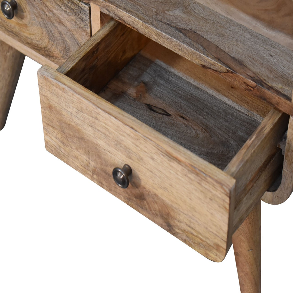 Compact Solid Mango Wood TV Unit – Brown Finish, Dual Drawers and Open Slot