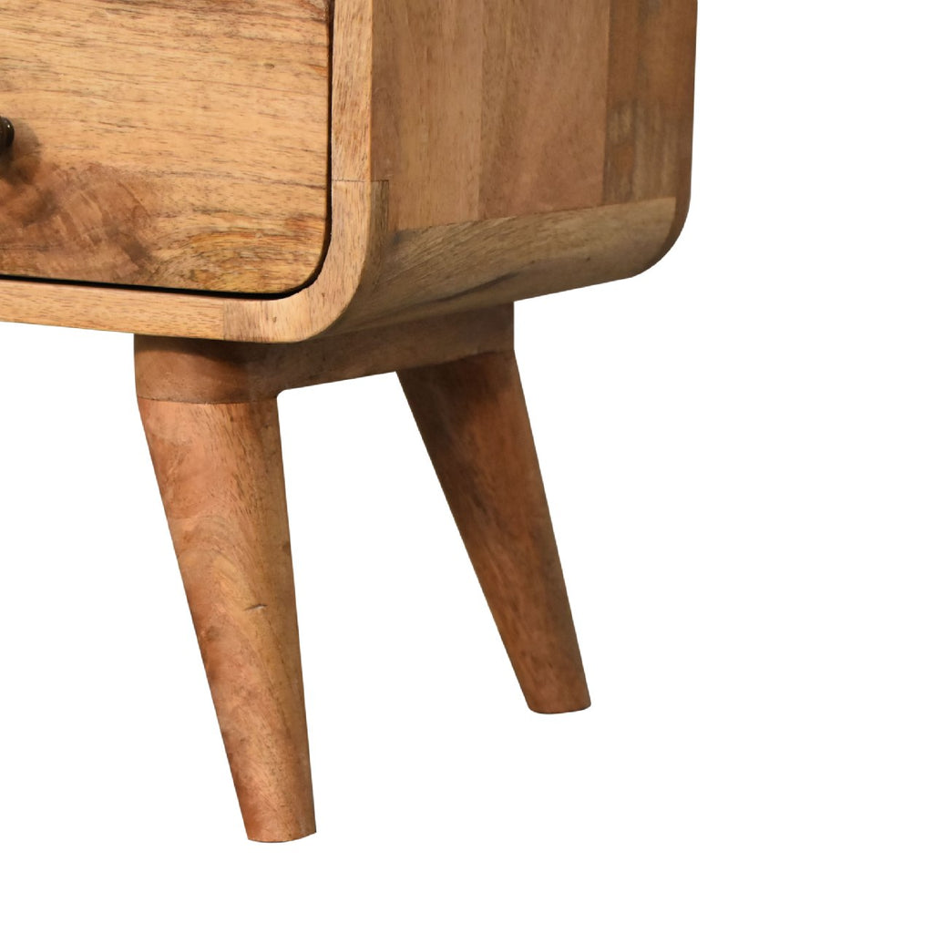 Compact Solid Mango Wood TV Unit – Brown Finish, Dual Drawers and Open Slot