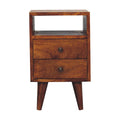 Contemporary Solid Mango Wood Bedside Table – Brown Finish, Brass Knobs