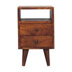 Contemporary Solid Mango Wood Bedside Table – Brown Finish, Brass Knobs
