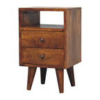 Contemporary Solid Mango Wood Bedside Table – Brown Finish, Brass Knobs