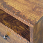 Contemporary Solid Mango Wood Bedside Table – Brown Finish, Brass Knobs