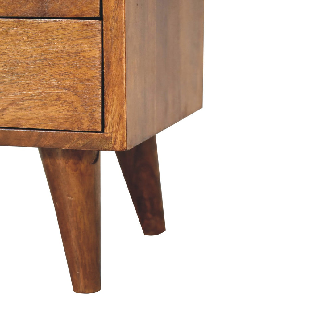 Contemporary Solid Mango Wood Bedside Table – Brown Finish, Brass Knobs