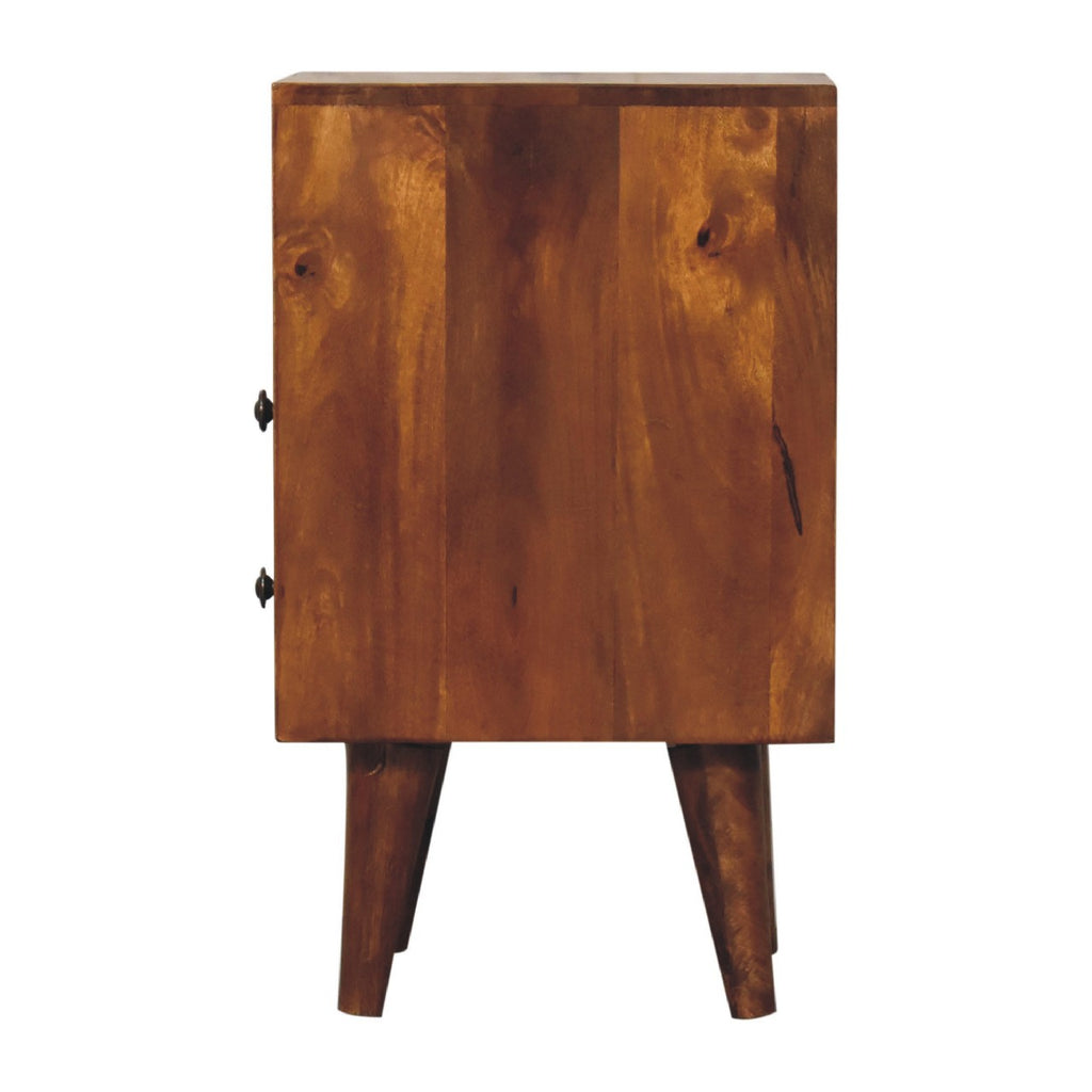 Contemporary Solid Mango Wood Bedside Table – Brown Finish, Brass Knobs