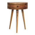 Space-Saving Solid Mango Wood Bedside Table – Light Brown Finish, Circular Design