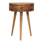 Space-Saving Solid Mango Wood Bedside Table – Light Brown Finish, Circular Design