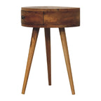 Space-Saving Solid Mango Wood Bedside Table – Light Brown Finish, Circular Design