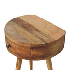 Space-Saving Solid Mango Wood Bedside Table – Light Brown Finish, Circular Design