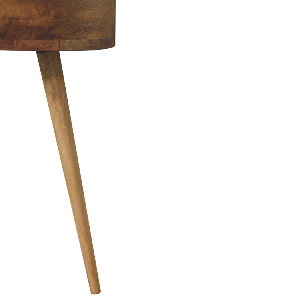 Space-Saving Solid Mango Wood Bedside Table – Light Brown Finish, Circular Design