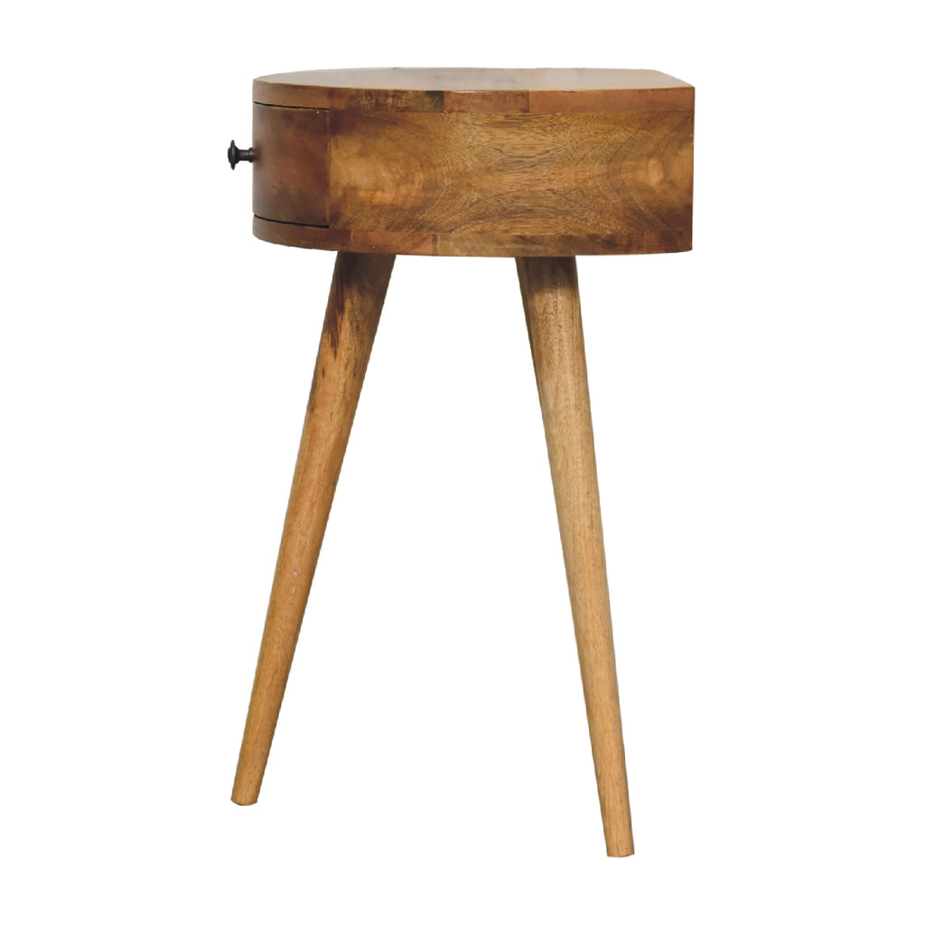 Space-Saving Solid Mango Wood Bedside Table – Light Brown Finish, Circular Design