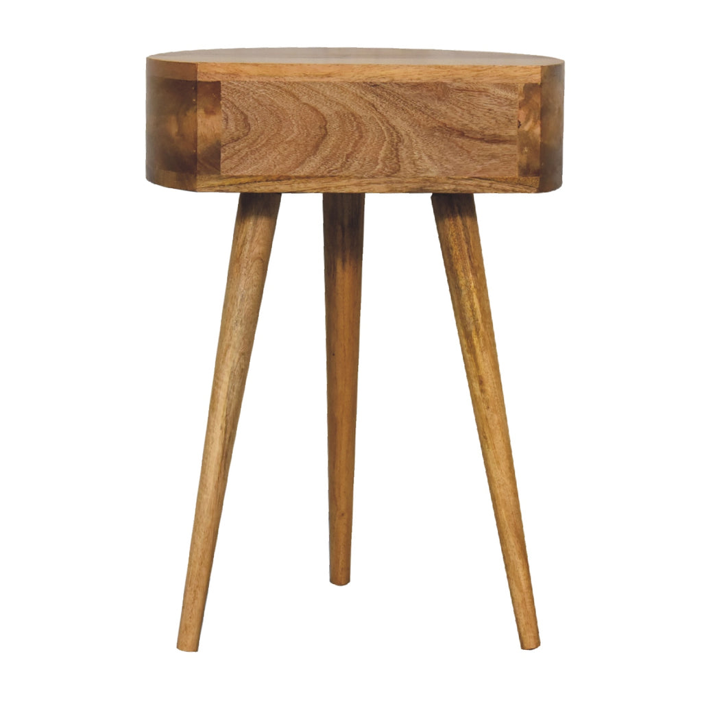 Space-Saving Solid Mango Wood Bedside Table – Light Brown Finish, Circular Design