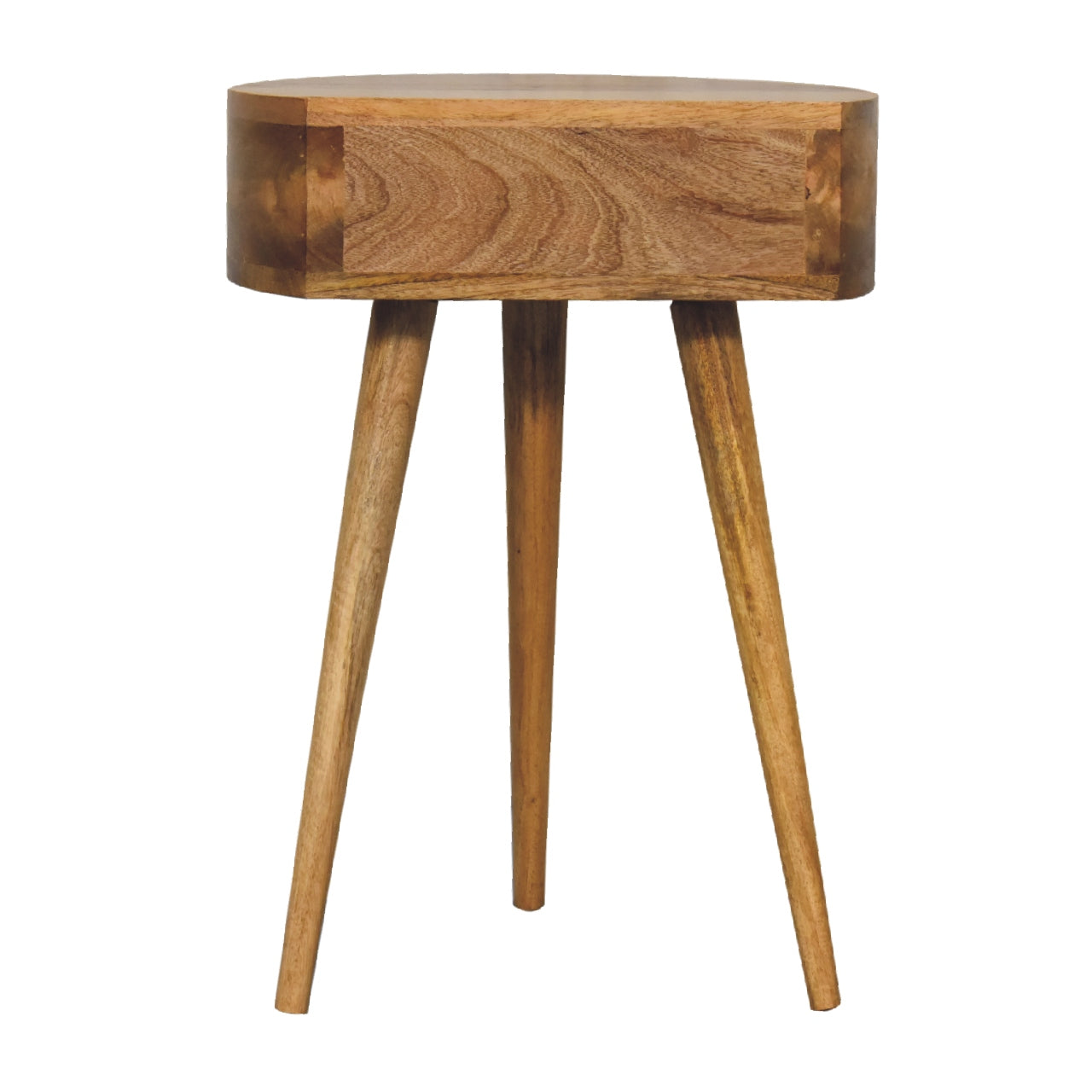 Space-Saving Solid Mango Wood Bedside Table – Light Brown Finish, Circular Design