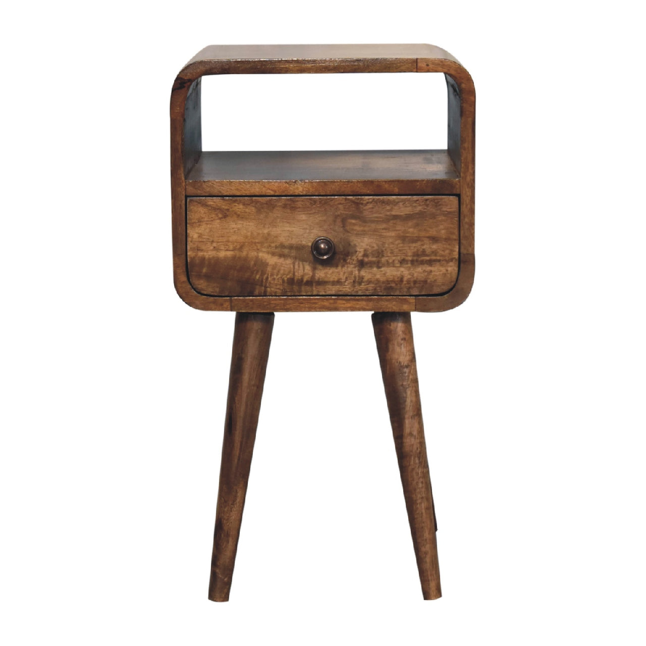 Handcrafted Solid Mango Wood Bedside Table – Washed Finish, Curved Edges