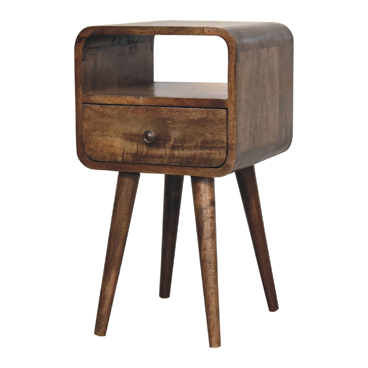 Handcrafted Solid Mango Wood Bedside Table – Washed Finish, Curved Edges