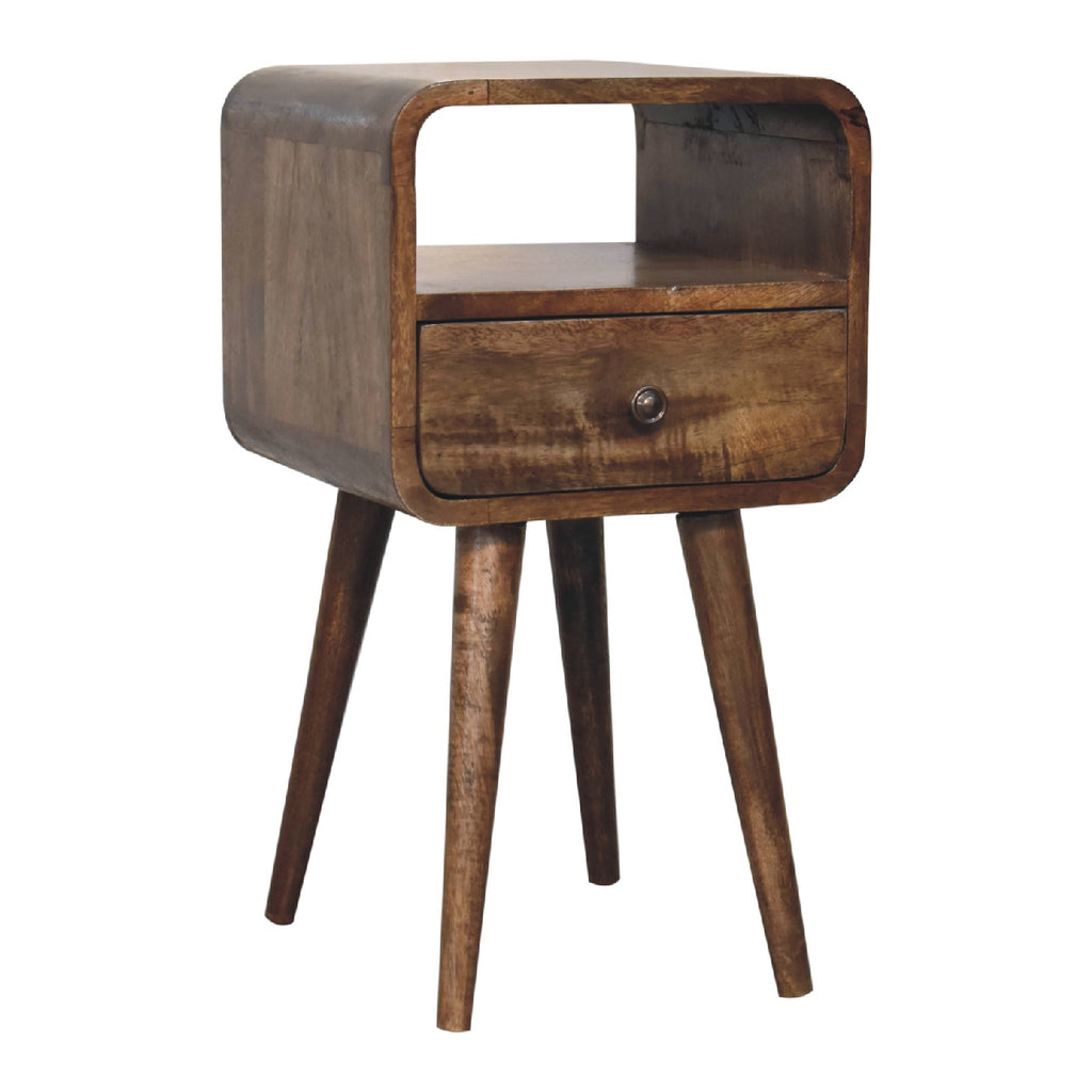 Handcrafted Solid Mango Wood Bedside Table – Washed Finish, Curved Edges