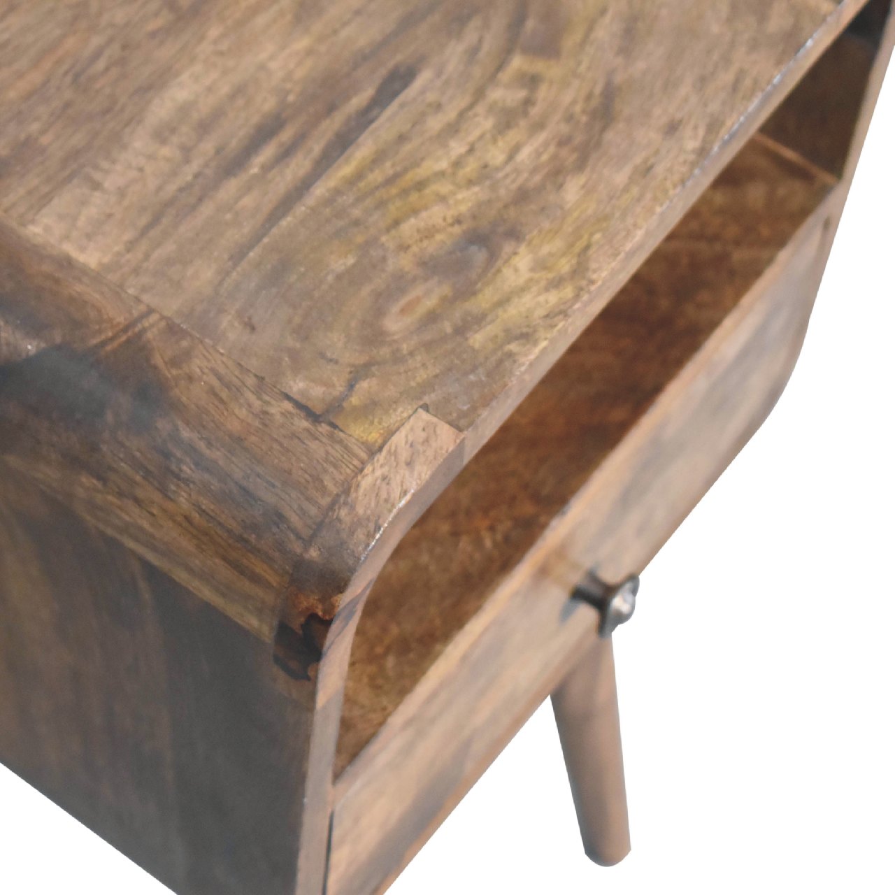Handcrafted Solid Mango Wood Bedside Table – Washed Finish, Curved Edges