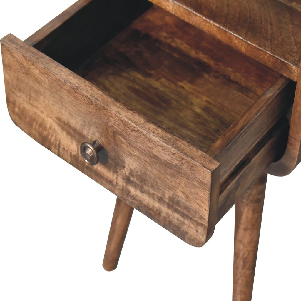 Handcrafted Solid Mango Wood Bedside Table – Washed Finish, Curved Edges