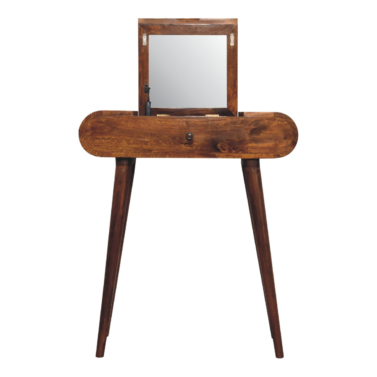 Handcrafted Solid Mango Wood Dressing Table – Chestnut Finish, Jewelry Storage Compartments