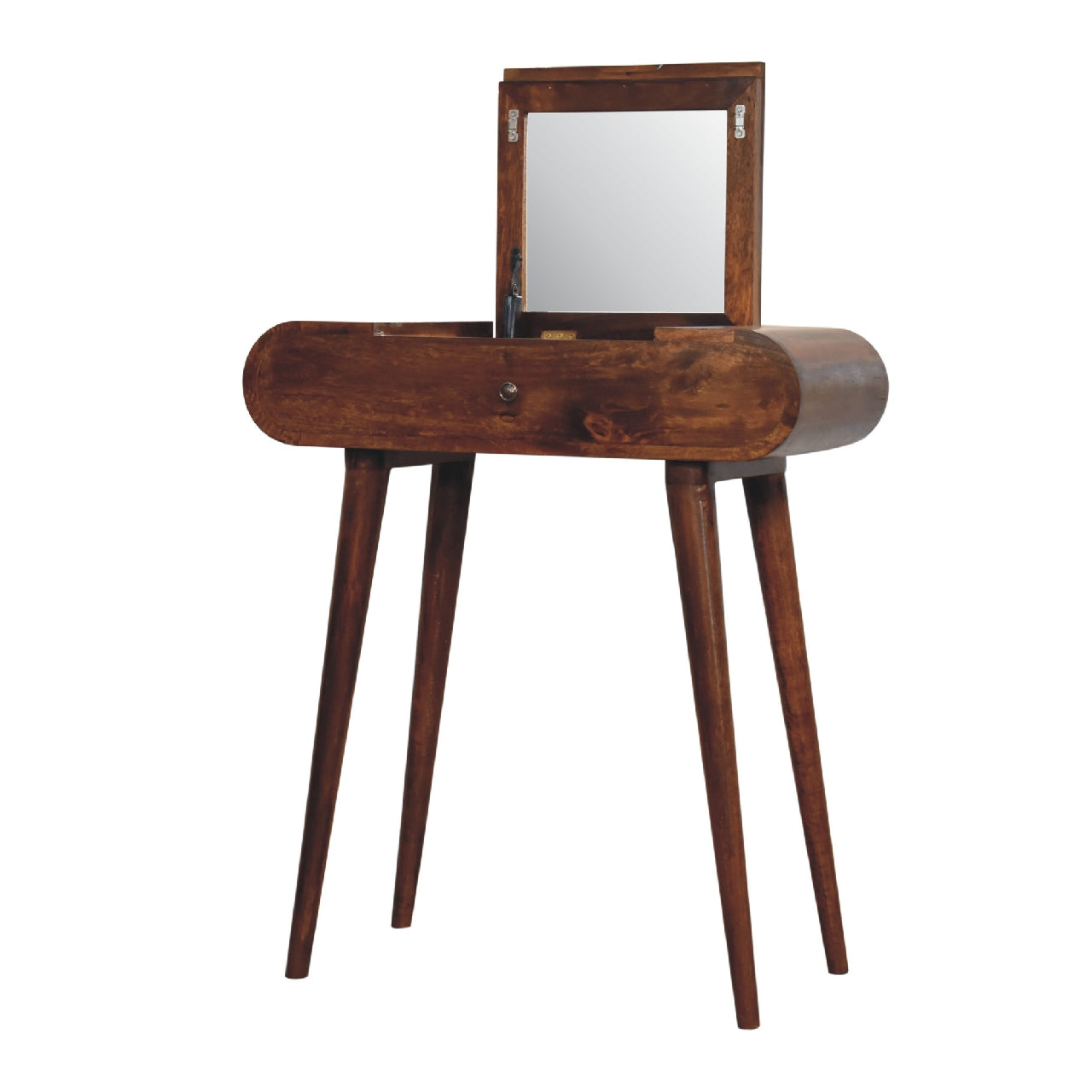 Handcrafted Solid Mango Wood Dressing Table – Chestnut Finish, Jewelry Storage Compartments