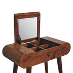 Handcrafted Solid Mango Wood Dressing Table – Chestnut Finish, Jewelry Storage Compartments