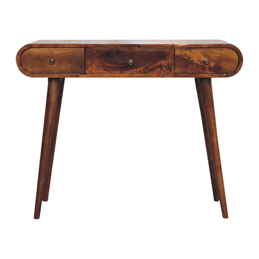 Elegant Solid Mango Wood Dressing Table – Chestnut Finish, 3 Drawers (80x100x40cm)