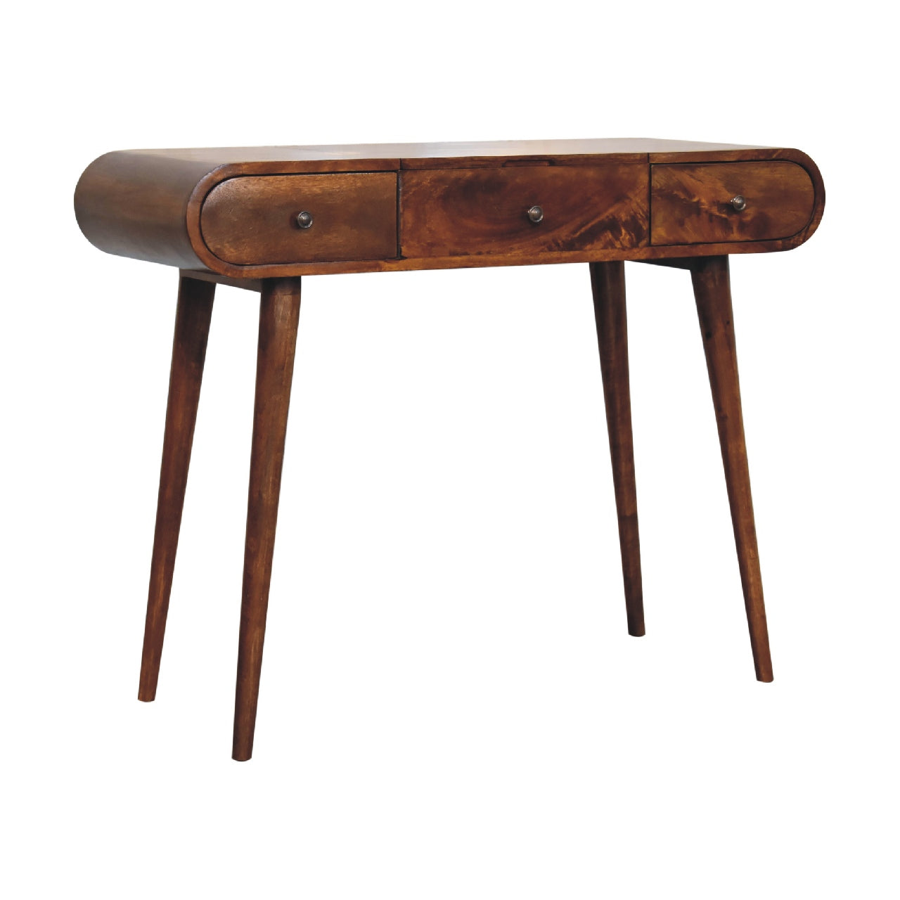 Elegant Solid Mango Wood Dressing Table – Chestnut Finish, 3 Drawers (80x100x40cm)
