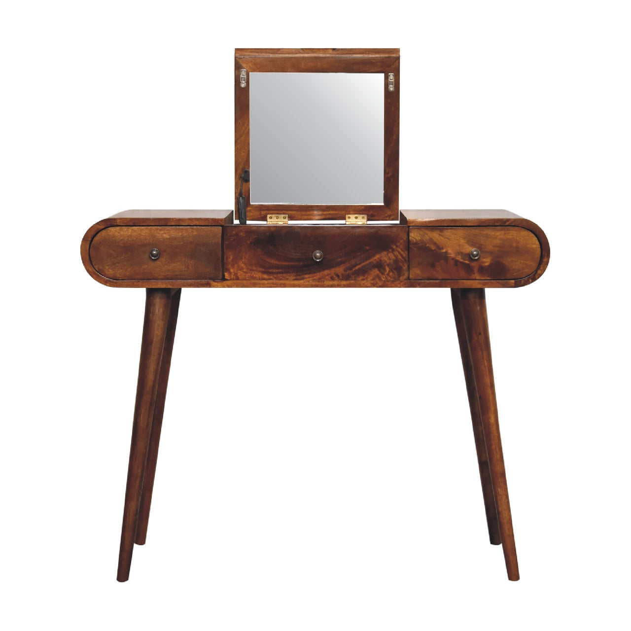 Elegant Solid Mango Wood Dressing Table – Chestnut Finish, 3 Drawers (80x100x40cm)