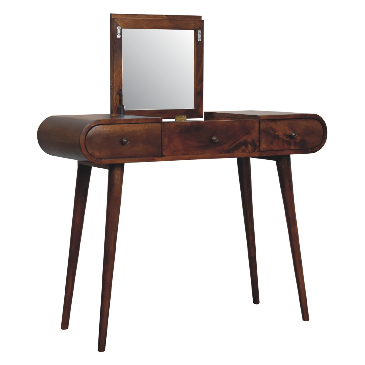 Elegant Solid Mango Wood Dressing Table – Chestnut Finish, 3 Drawers (80x100x40cm)