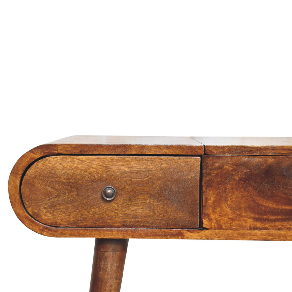 Elegant Solid Mango Wood Dressing Table – Chestnut Finish, 3 Drawers (80x100x40cm)