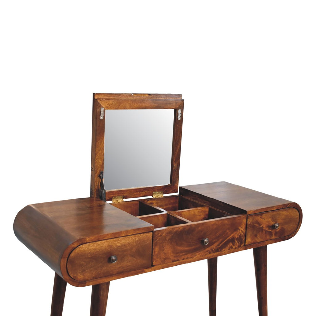 Elegant Solid Mango Wood Dressing Table – Chestnut Finish, 3 Drawers (80x100x40cm)