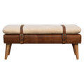 Upholstered Solid Mango Wood Bench – Dark Brown Finish, Handwoven Upholstery