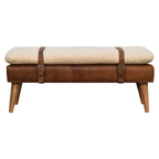Upholstered Solid Mango Wood Bench – Dark Brown Finish, Handwoven Upholstery