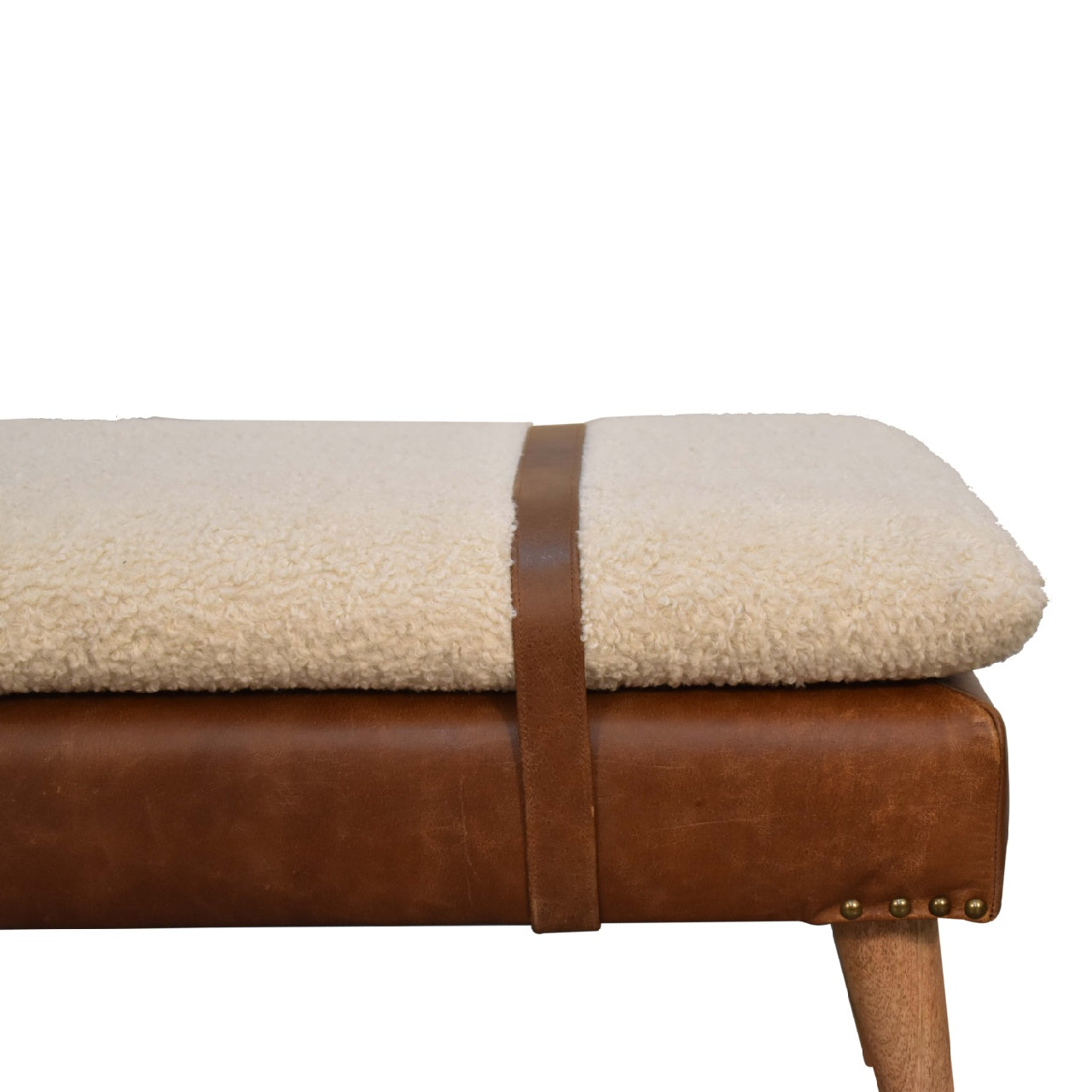 Upholstered Solid Mango Wood Bench – Dark Brown Finish, Handwoven Upholstery