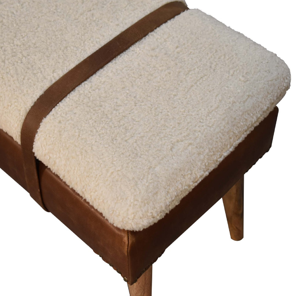 Upholstered Solid Mango Wood Bench – Dark Brown Finish, Handwoven Upholstery