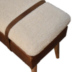Upholstered Solid Mango Wood Bench – Dark Brown Finish, Handwoven Upholstery