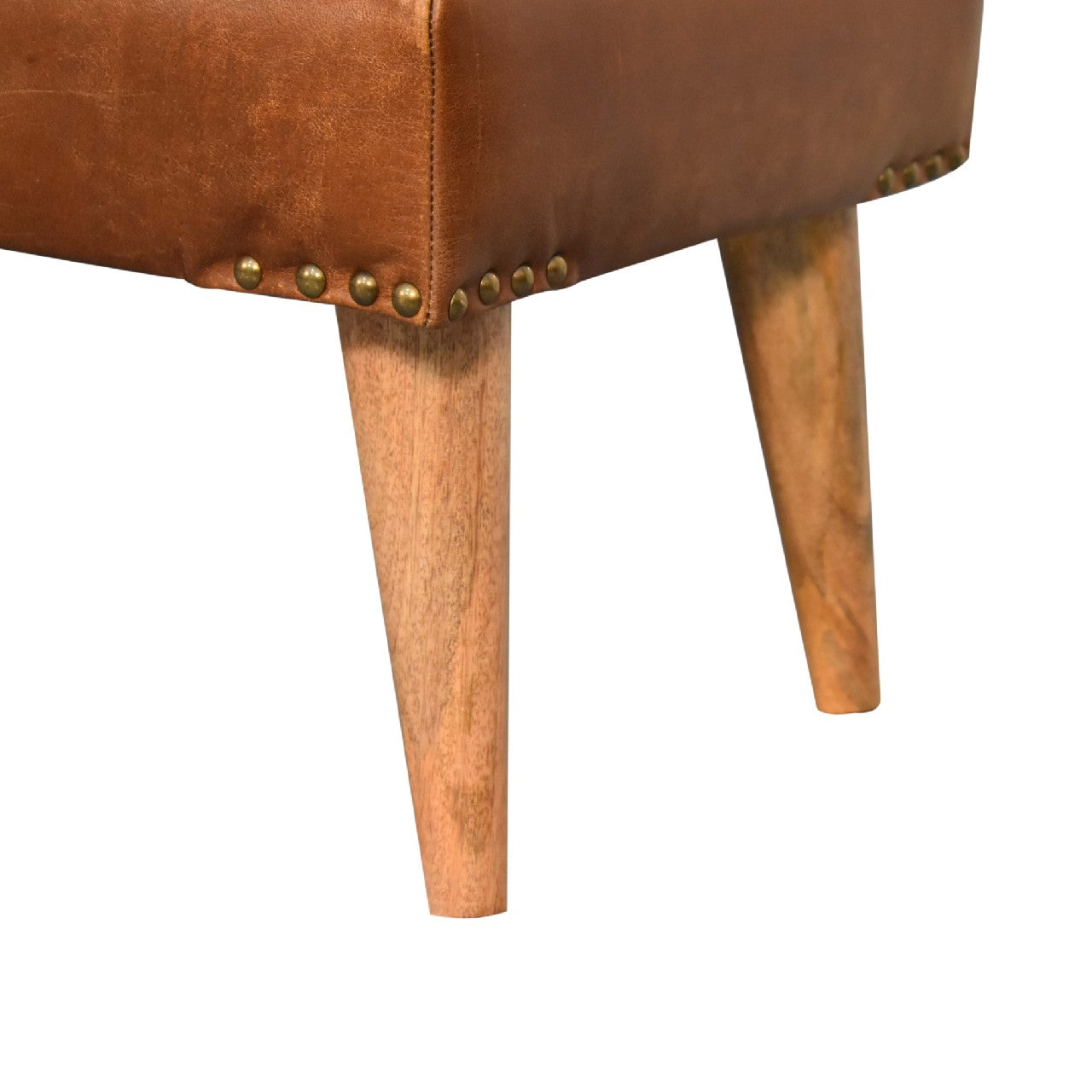 Upholstered Solid Mango Wood Bench – Dark Brown Finish, Handwoven Upholstery