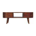 Handcrafted Solid Mango Wood Coffee Table – Chestnut Finish, 2 Drawers and Open Slot