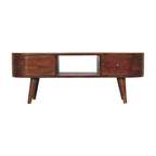 Handcrafted Solid Mango Wood Coffee Table – Chestnut Finish, 2 Drawers and Open Slot