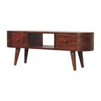 Handcrafted Solid Mango Wood Coffee Table – Chestnut Finish, 2 Drawers and Open Slot