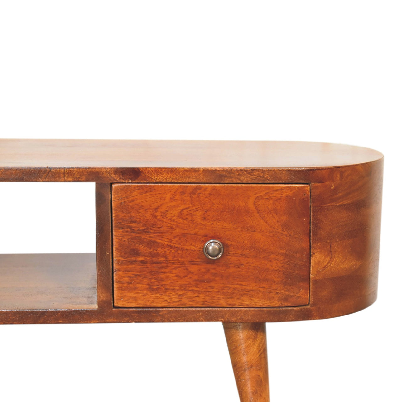 Handcrafted Solid Mango Wood Coffee Table – Chestnut Finish, 2 Drawers and Open Slot