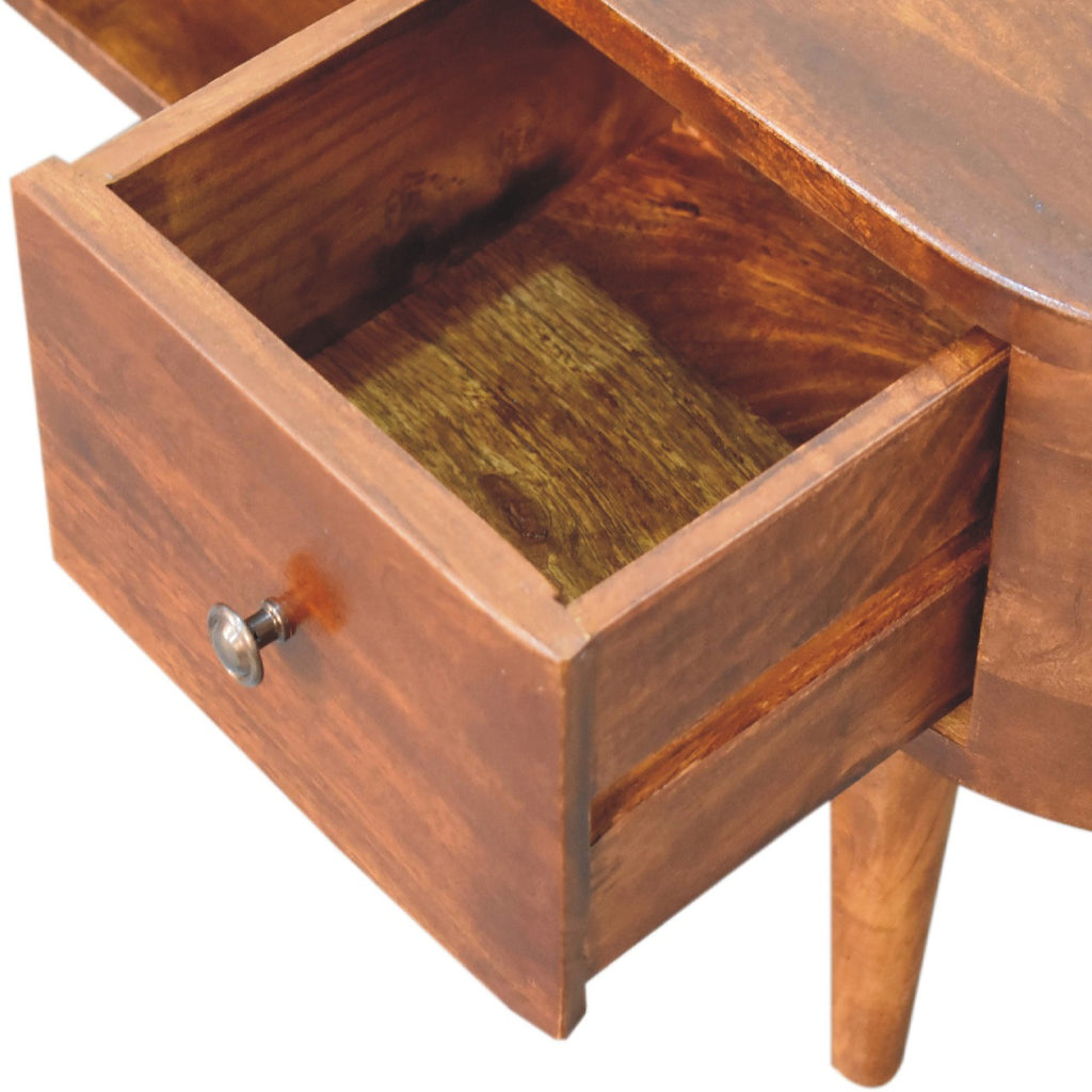 Handcrafted Solid Mango Wood Coffee Table – Chestnut Finish, 2 Drawers and Open Slot
