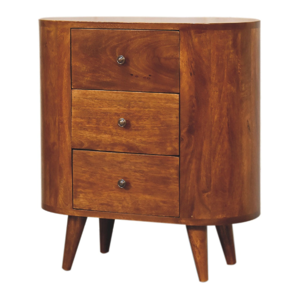 Handcrafted Solid Mango Wood Cabinet – Chestnut Finish, 3 Roomy Drawers