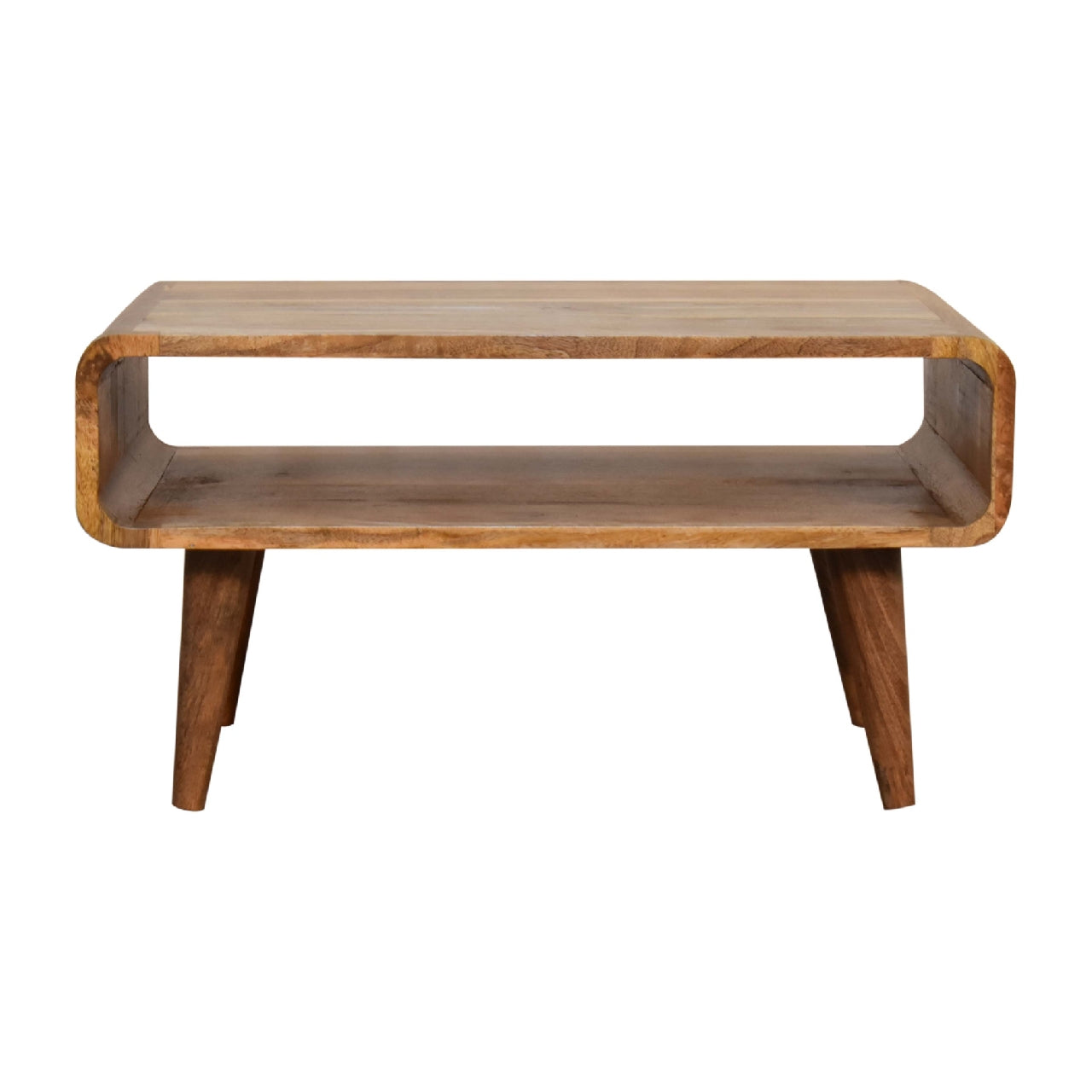 Compact Solid Mango Wood TV Unit – Beige Finish, Tapered Legs