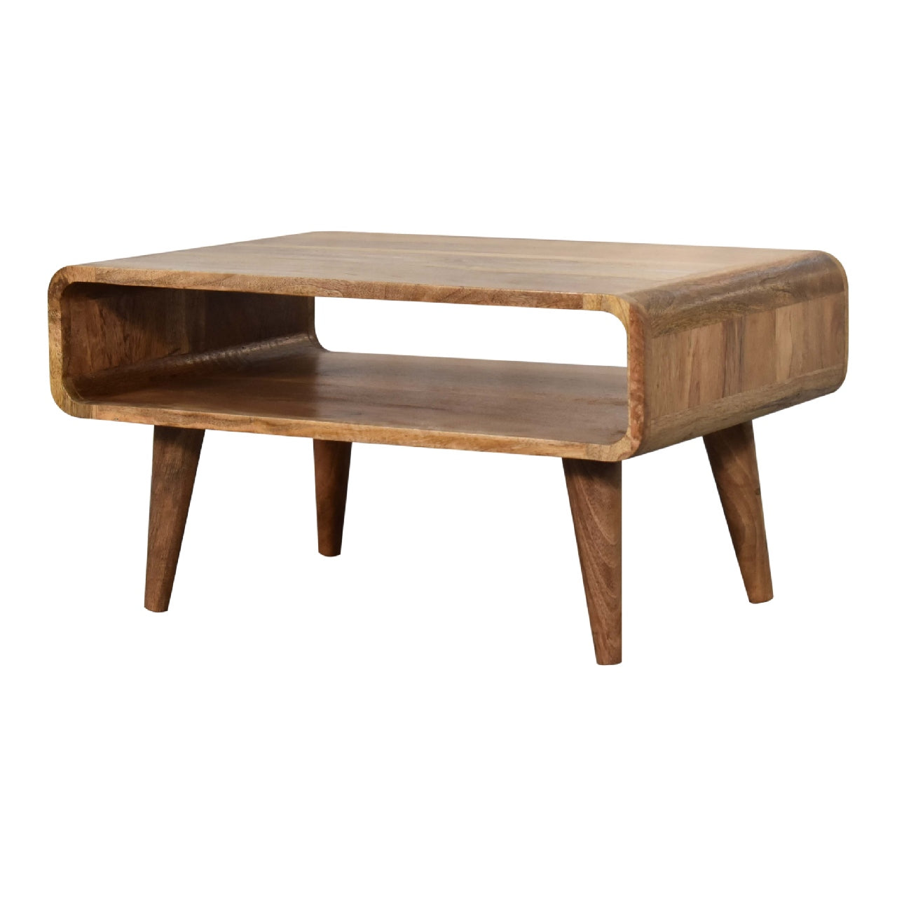 Compact Solid Mango Wood TV Unit – Beige Finish, Tapered Legs