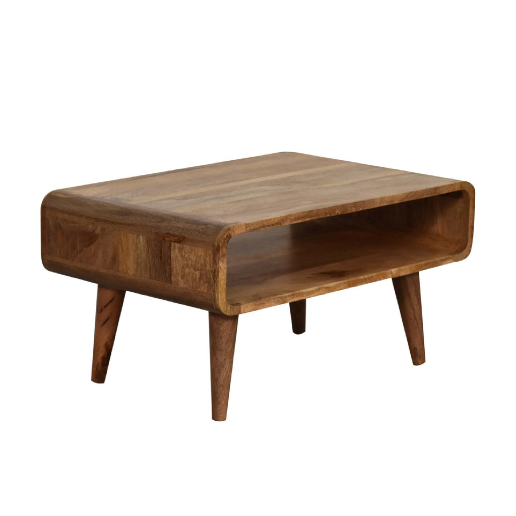 Compact Solid Mango Wood TV Unit – Beige Finish, Tapered Legs