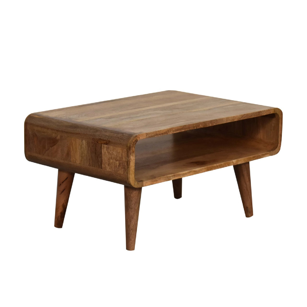Compact Solid Mango Wood TV Unit – Beige Finish, Tapered Legs