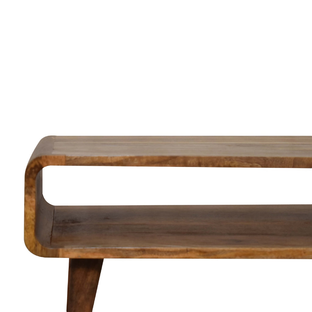 Compact Solid Mango Wood TV Unit – Beige Finish, Tapered Legs